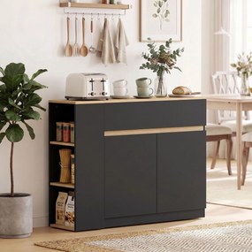 HOMCOM Sideboard, kredens, duża komora szafkowa, 3-stopniowy regał, szuflada, czarny, 110 x 29,5 x 82 cm | Aosom PL