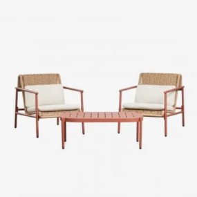 Zestaw Ogrodowy Z 2 Fotelami I Stolikiem Kawowym Z Aluminium I Syntetycznego Rattanu Duroli Terracota - Sklum