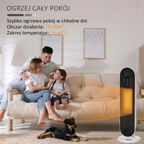 HOMCOM Grzejnik termoelektryczny 2000 Watt   Zdalne sterowanie 24-godzinny timer Oscylacja Metal, Plastik Biały + Czarny 21 x 21 x 63,5 cm