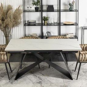 Stół Rozkładany Prostokątny VICTOR 160-240 cm Ceramiczny Biały Marmur/Czarny do Jadalni Nowoczesny Loft