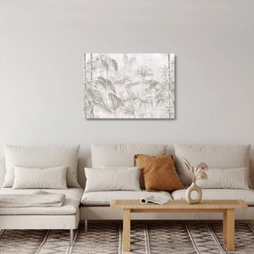 Obraz na szkle - Tropikalne rośliny na ścianie w kolorze szarym (70x50 cm)