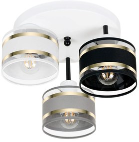 Lampa sufitowa biała trzypunktowa z szaro-czarno-białymi abażurami T-3