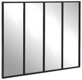 Lustro DUDLEY w kształcie okna, w stylu industrialnym – żelazo – 4-skrzydłowe – 90 × 120 cm – kolor czarny