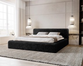 Emporius Alros łóżko tapicerowane 140x200 cm - tkanina futerkowa, łóżko dwuosobowe z pojemnikiem, czarny (Lapit 19)