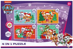 Puzzle dla dzieci 4 w 1 PSI PATROL i choinka, 19x29 cm