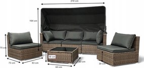 Wielofunkcyjny zestaw mebli ogrodowych - narożnik, leżanka z daszkiem Galicja 101 szary, poduszki szare