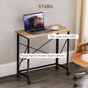 HOMCOM Składane Biurko na Kółkach, Oszczędzające Miejsce, Stal, MDF, Dąb