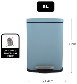 Jasnoniebieski stalowy kosz na śmieci z pedałem 5 l Akira – Spirella