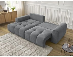 Szary rozkładany/ze schowkiem narożnik z tkaniny szenilowej (lewostronny/z szezlongiem) Roxelane – Bobochic Paris