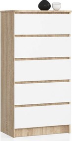Komoda AKORD K60 Dąb Sonoma 60 cm 5 szuflad kolor Biały mat 60x40x121 cm