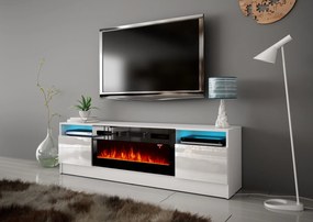 Szafka RTV z kominkiem Duke 01 biały mat/biały połysk