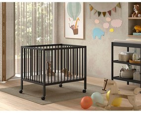 Antracytowy kojec dla dzieci z litego drewna bukowego z regulowaną wysokością/na kółkach 95x75 cm Dino – Vipack