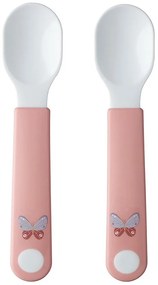 Biało-jasnoróżowe plastikowe łyżeczki dla dzieci zestaw 2 szt. Flowers & butterflies – Mepal