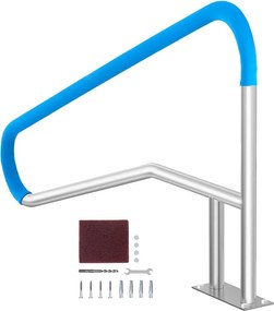 Poręcz Basenowa, SucceBuy 139,5 x 81 cm Poręcz Basenowa ze Stali Nierdzewnej z Płytą Bazową do Wanien z Hydromasażem