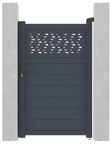 Skrzydłowa, pół-perforowana aluminiowa furtka z wzorem Dł.103 x Wys.166 cm antracytowa BAZIO