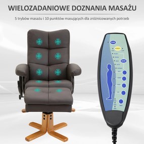 HOMCOM Fotel masujący z podnóżkiem nachylenie 145 stopni komfortowy relaks sztuczna skóra stylowy brązowy 80x86x99cm | Aosom PL