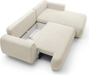 Masseno Narożnik ZEST z funkcją spania i pojemnikiem na pościel Narozniki L, Rozkładana sofa - Kremowy, PUENTE 03
