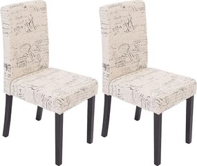 Krzesło do jadalni Littau (zestaw 2 sztuk),  tkanina z napisem, kremowy, ciemne nogi