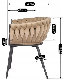 Krzesło Tapicerowane Plecione do Salonu EMPOLI Beżowe Welurowe Nowoczesne Loft