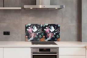 Panel szklany do Kuchni Ptaki w Kwiatowym Ogrodzie