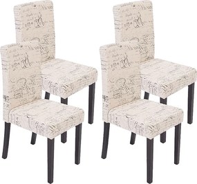 Krzesło do jadalni Littau (zestaw 4 sztuk),  tkanina z napisem, kremowy, ciemne nogi