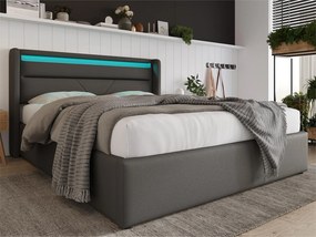 Łóżko z pojemnikiem 160x200cm z ekoskóry z LED - z stelażem na listwy - Szare