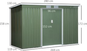 Outsunny Szopa na Narzędzia Ogrodowe Stalowa z Przesuwanymi Drzwiami Przestronna Jasnozielona 277x130x173cm | Aosom PL