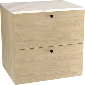 Szafka pod umywalkę WENA, gładkie fronty, Beti, 60x60x47 cm, Dąb Cremona/Marmur Bianco