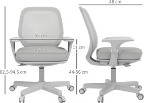 Vinsetto Fotel biurowy, ergonomiczny fotel biurkowy z funkcją obrotu, regulowany 55 x 48 x 82,5-94,5 cm, szary