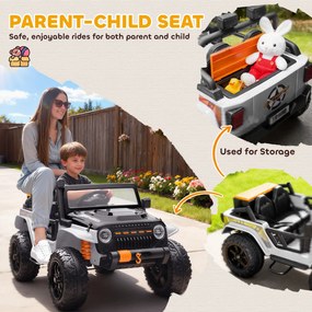 AIYAPLAY Pojazd elektryczny dla dzieci, bateria 12V, z miejscem rodzic-dziecko, zdalnie sterowalny, muzyka, klakson, lampy LED, 3-8 lat, Biały