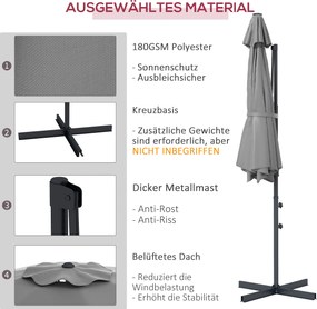 Outsunny Parasol Ogrodowy 3m Korba Regulowany Obrotowy Metal Ciemnoszary | Aosom PL