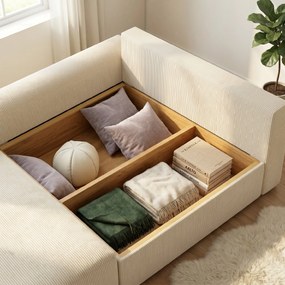 HOMCOM Sofa rozkładana 190x150 cm 3-osobowa z funkcją spania, poduszki, schowek, wygląd sztruksu do salonu, beżowa | Aosom PL