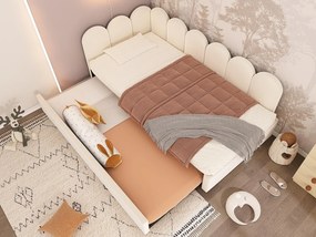 Łóżko banquette 90x200 cm - z łóżkiem wysuwanym 90x190 - tkanina welurowa - Beżowy