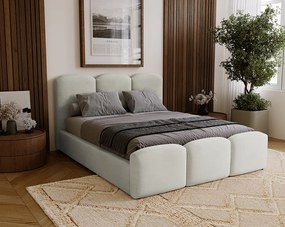 BESILIO Łóżko tapicerowane sypialniane 140x200 Camille - łóżko z pojemnikiem i stelażem drewnianym, - Jasnoszary