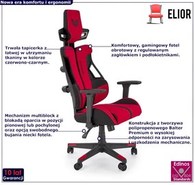 Czerwono-czarny gamingowy fotel obrotowy - Nasturcix