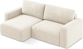Kremowy rozkładany/ze schowkiem narożnik z tkaniny szenilowej (lewostronny/z szezlongiem) Kona – Makamii