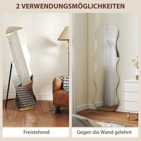 HOMCOM Lustro w całości bez ramy, z podstawą drewnianą, elastyczne umiejscowienie, w kształcie falisty, Czarny