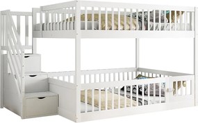 Łóżka piętrowe dla dzieci - 2 x 140 x 200 - ze schodkami do przechowywania + barierki - drewniane - białe