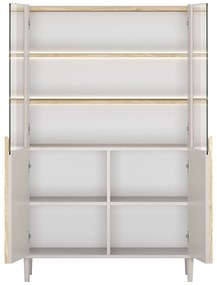 Witryna Amilio do salonu 100 cm na nóżkach - kaszmir / dąb olejowany / uchwyty dąb jasny