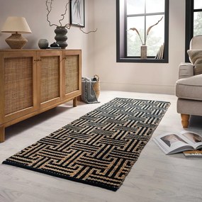 Czarno-naturalny chodnik z mieszanki juty tkany ręcznie 80x230 cm Meander Jute – Flair Rugs