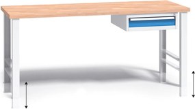 Stół warsztatowy z regulacją wysokości G3, 1700 x 685 x 840-1050 mm, 1x 1 szufladowy kontener, niebieski