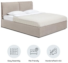 Szarobrązowe tapicerowane łóżko dwuosobowe ze schowkiem i stelażem 180x200 cm Thessa Pillow – Bonami Selection