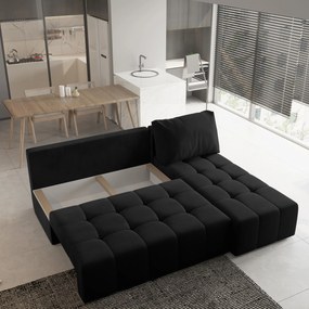 Masseno Narożnik DOMIRA z funkcją spania i pojemnikiem na pościel Narozniki L, Rozkładana sofa - Czarny, KRONOS 07