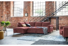 Różowy aksamitny rozkładany narożnik (lewostronny) Lofty Lilly – Miuform