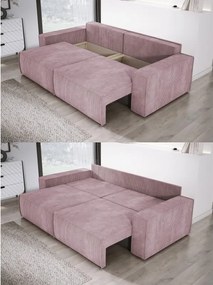 Kanapa KASJO Lewostronny Sofo-Narożnik z funkcją spania i poduszkami, 2x pojemnik POSO 027 Różowy DOMOHOME