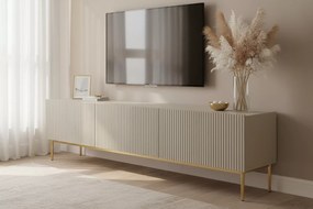 Szafka RTV Nicole 200 cm na metalowych nogach z szufladą - kaszmir / złote nóżki