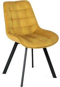 Zestaw Stół Okrągły Rozkładany HARRY 102-142 cm Dąb Craft/Czarny i 4 Krzesła Tapicerowane RICK Musztardowe Nowoczesne