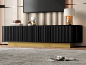 Nowoczesne meble TV 170x40x47cm - Okrągły design - 3 drzwi - Półki regulowane - Czarny