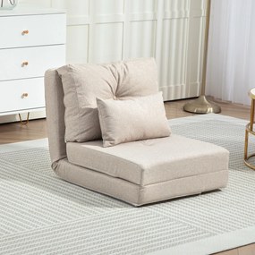 HOMCOM Fotel podłogowy, rozkładana mata do spania, 2 w 1, zdejmowana poduszka, 60 x 80 x 56 cm, Beżowy | Aosom PL