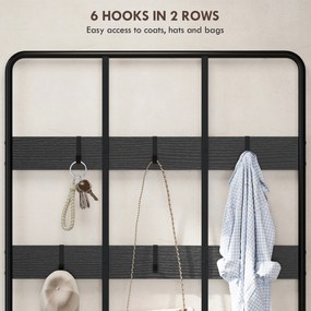 HOMCOM 3-w-1 Wieszak, haki na odzież, ławka, regał na buty, metal, płyta wiórowa, Czarny